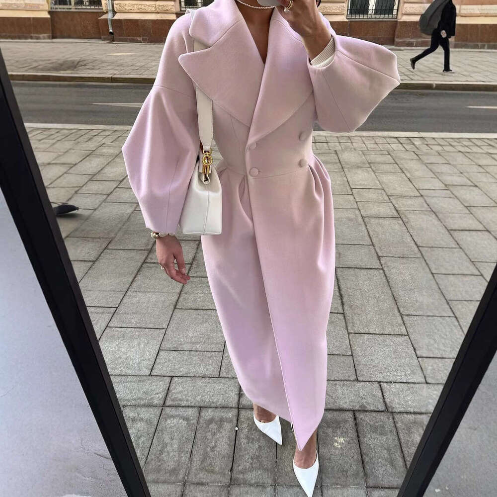 European American Autumn And Winter New Lantern Sleeve Big Collar Fashionable Woolen Long Coat