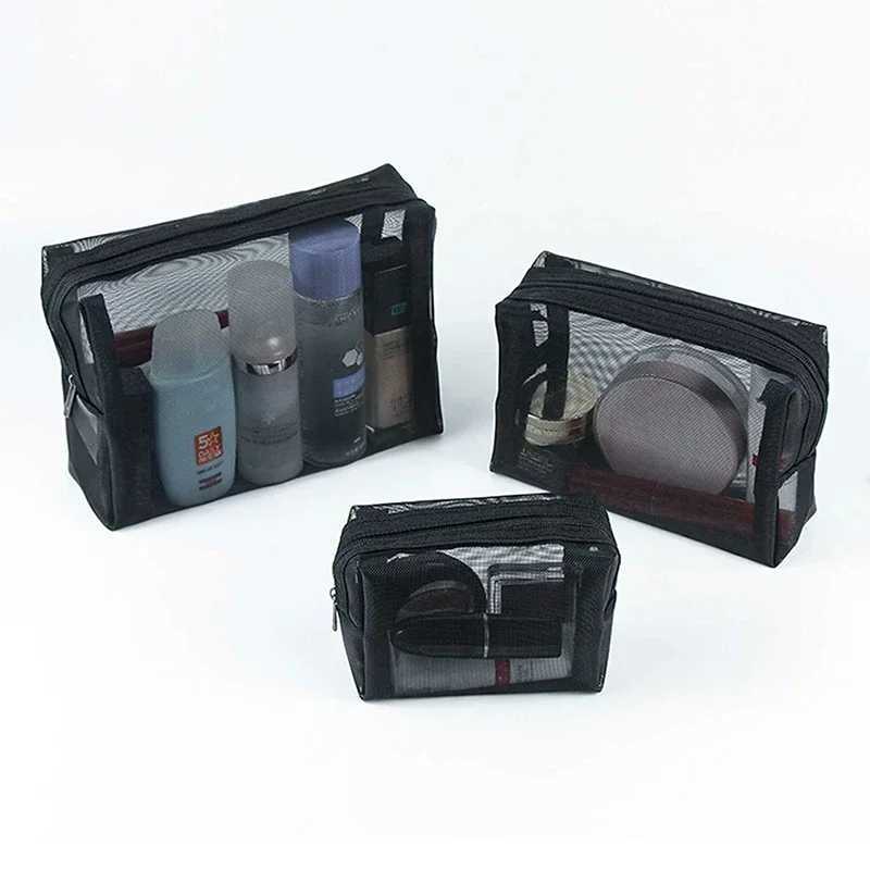 1 Zipper Makeup Bag Transparent Mesh Womens Essential Organizer Fashion Small Black Makeup Bag Makeup Bag W250109