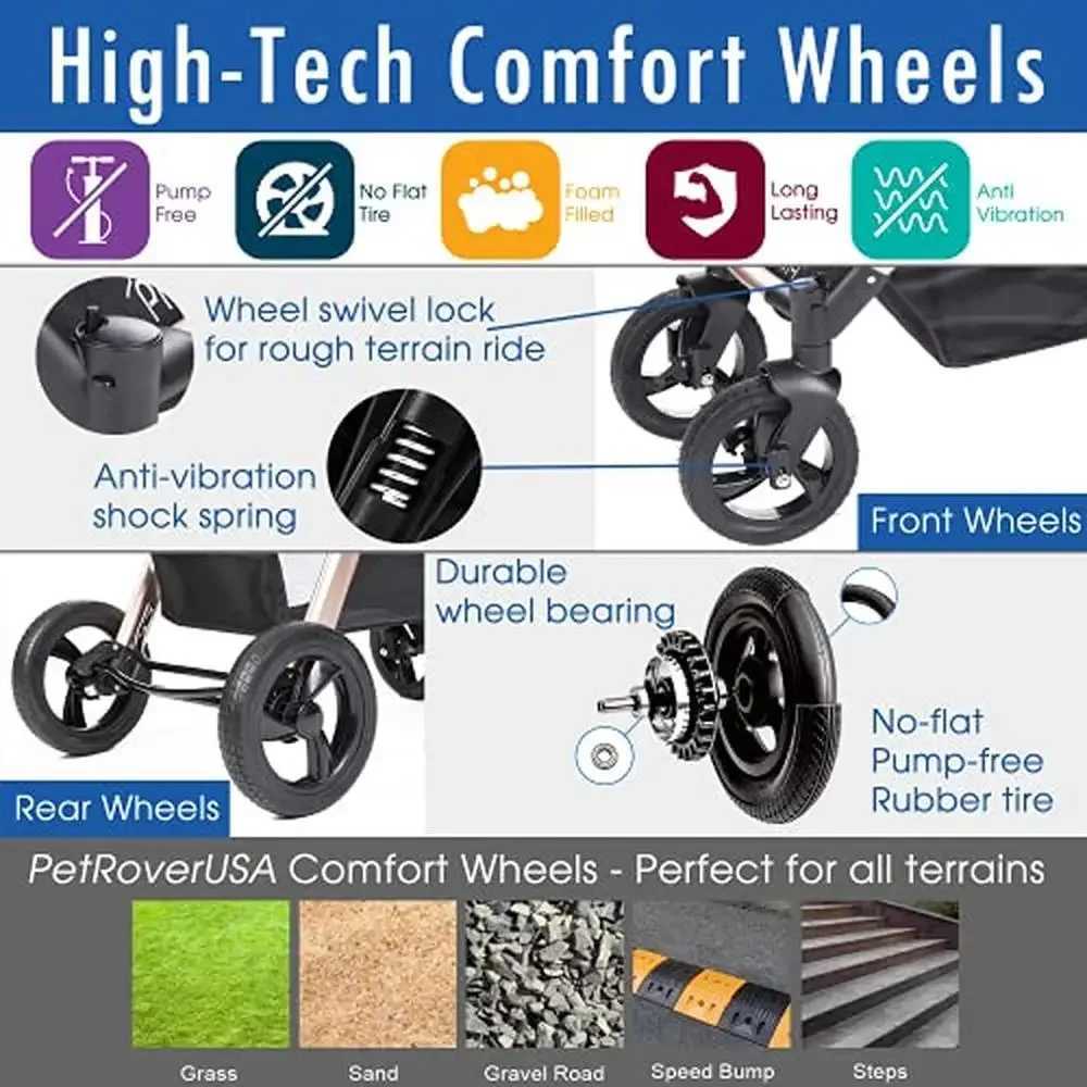 3-in-1 luxury pet stroller wagon seat with pumpless rubber wheels and aluminum frame very light and lightweight W250109