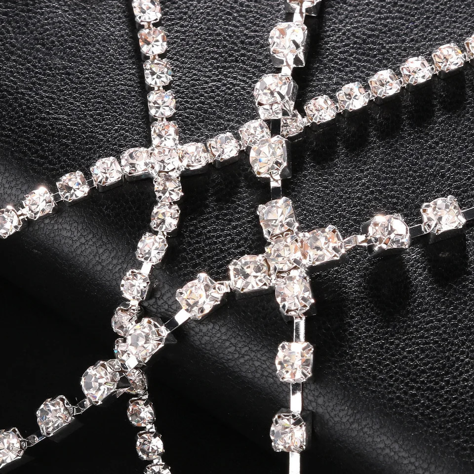 Crystal Sexy Net Skirt Bling Rhinestone Waist Chain Clubwear Party Body Chain Women Rave Festival Outfit 250107