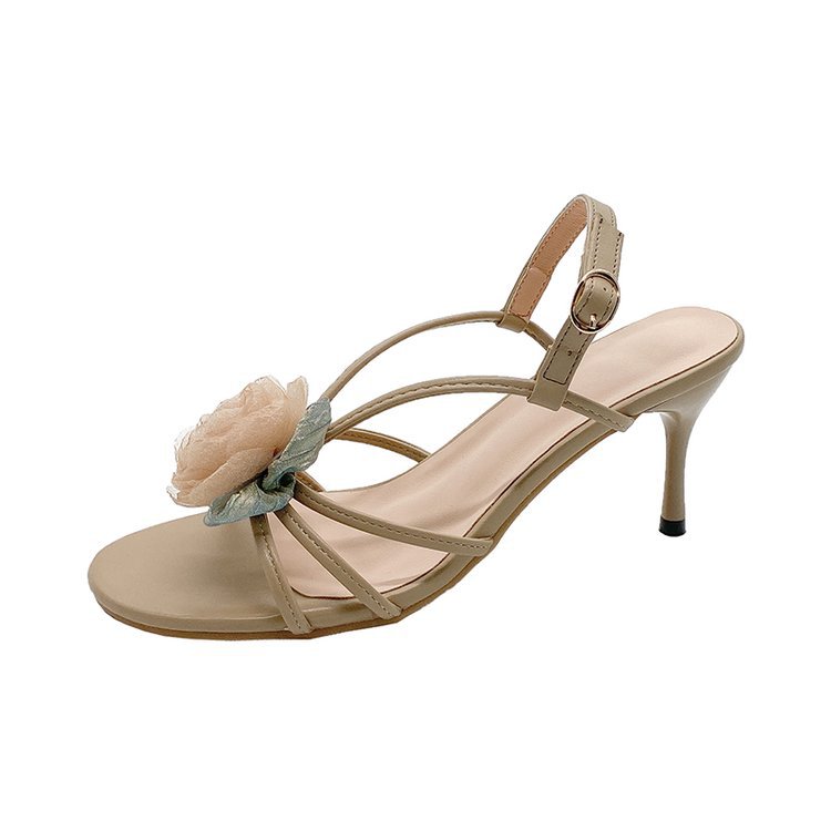 Women Slippers Fashion Flower Design New Trendy Sandals High Heel Versatile Triple Apricot Free shipping