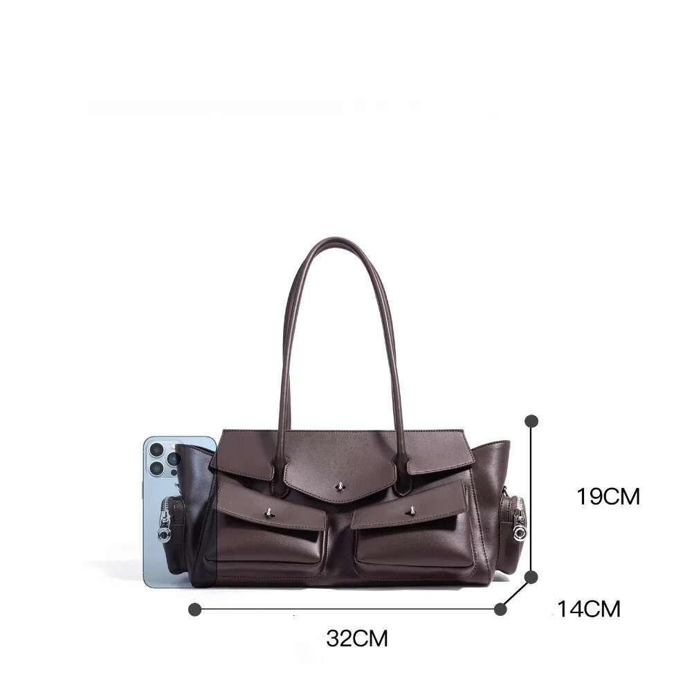 Motingsome Street Woman Motorcycle Style Split Leather Shoulder Bags Large Capacity Multi-Pocket Tote Pouch 2025 New