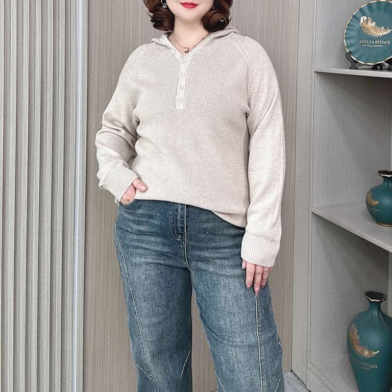 Women's Hooded Button-Up Sweater, Long Sleeve, Loose Pullover, Casual Jumpers, Plus Size, Autumn, Winter, New