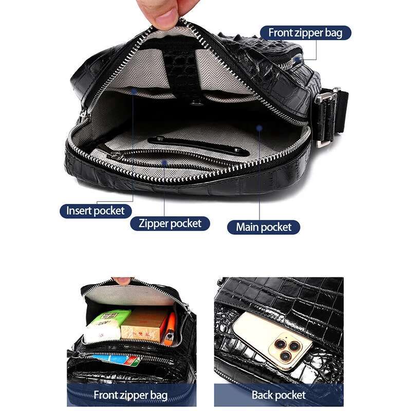 New Alligator Genuine Men Crossbody Bag Casual Business Leather Men's Messenger Vintage Shoulder Handbags Bags