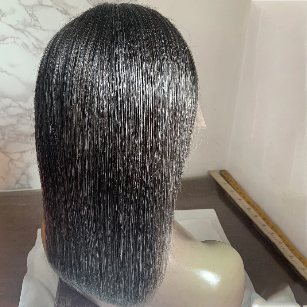 Salt and pepper real human hair gray bob wig for white women grey lace front human hair wigs 5x5 hd lace side part