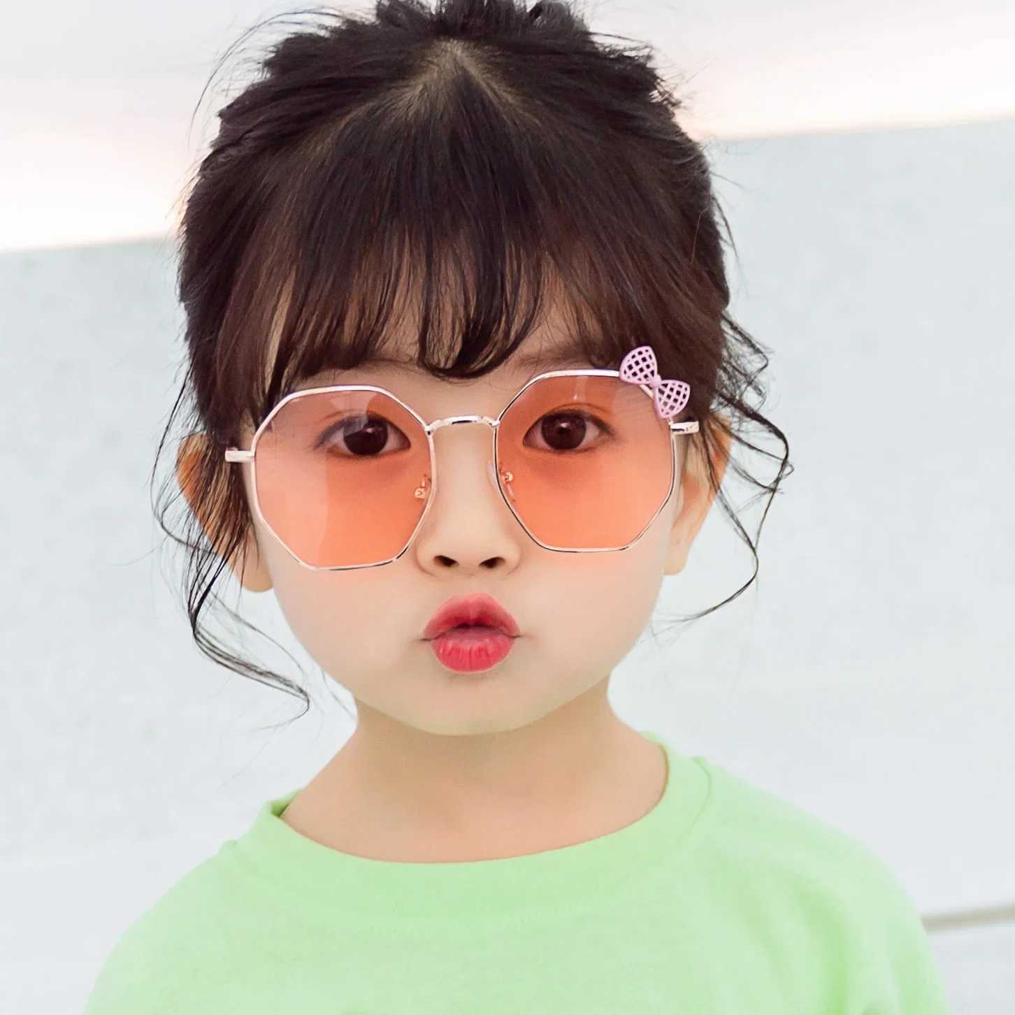 Fashion Boys and Girls Bow Metal Sunglasses B010 Polygonal Trend Childrens Sunglasses Outdoor UV400 Glasses W250109