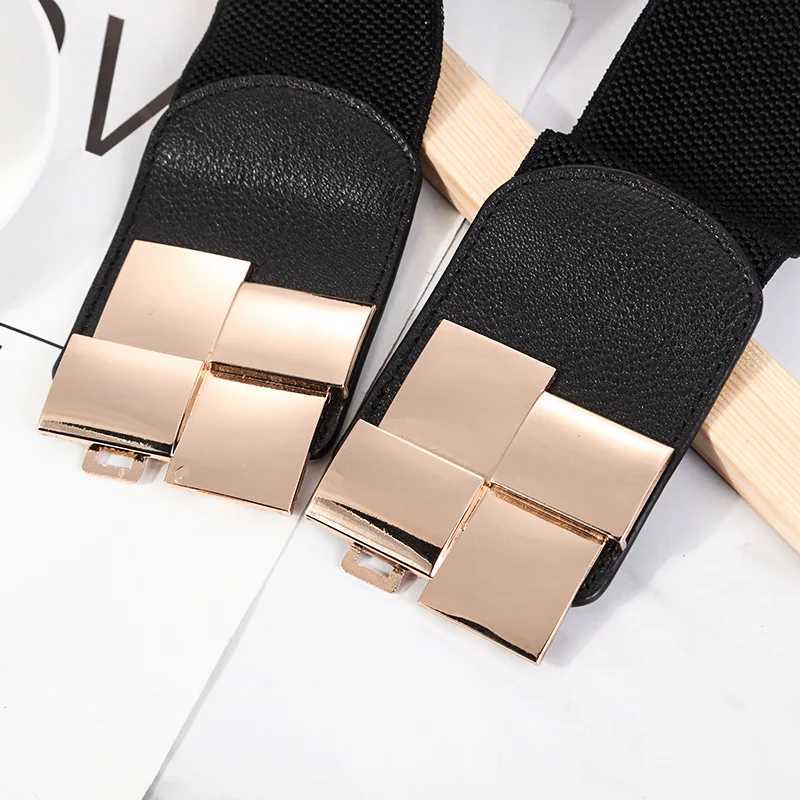 Womens elastic wide belt classic womens multi-color square buckle dress decoration ultra-thin elastic belt W250109