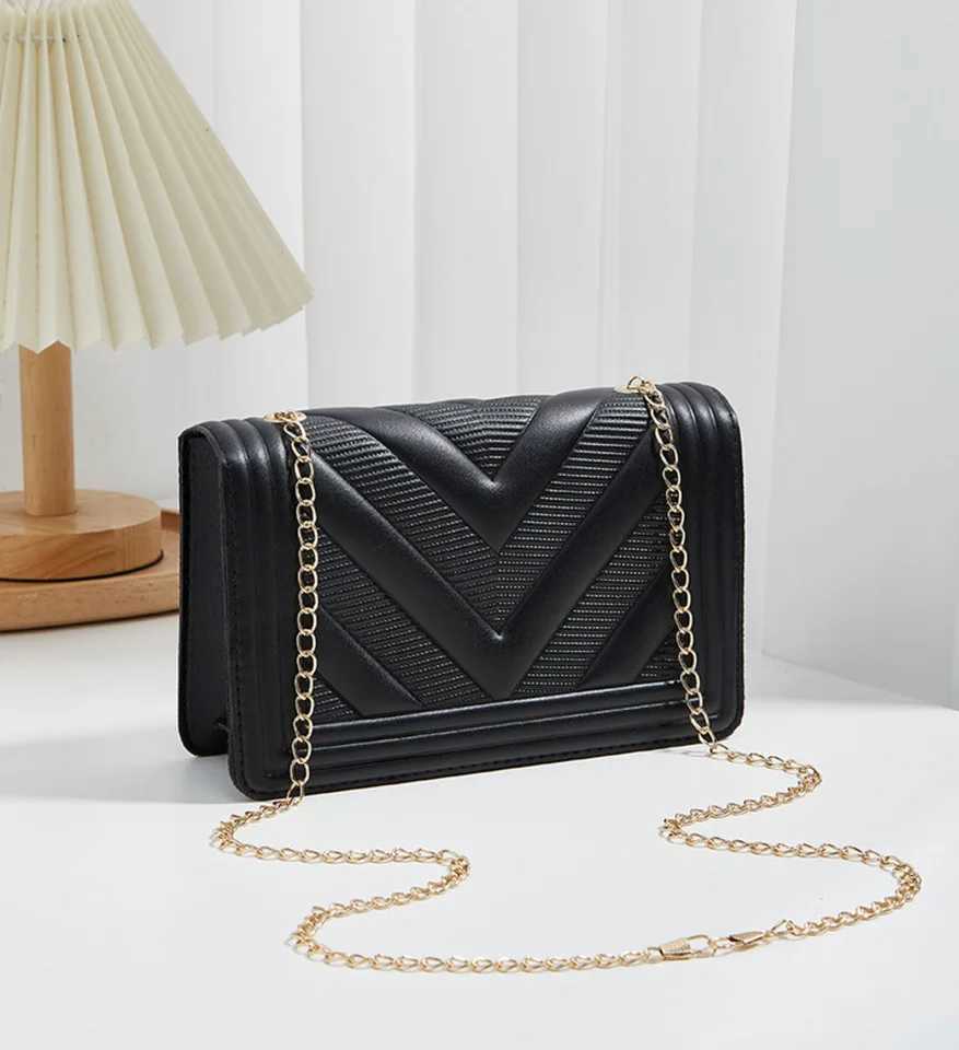 Womens PU Leather Crossbody Bags V-Shape Pattern Adjustable Chain Shoulder Bags Fi Handbag Female Solid Color Square BagXJ250108