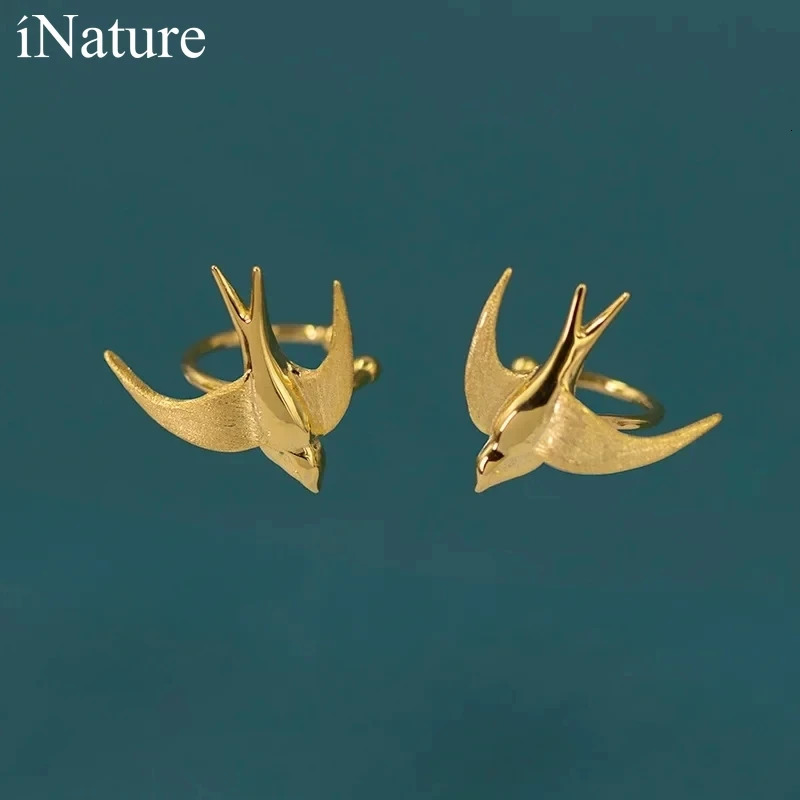 INATURE 925 Sterling Silver Flying Swallow Ear Cuff Non-Piercing Clip Earrings for Women Fashion Jewelry Unusual Accessories 250103