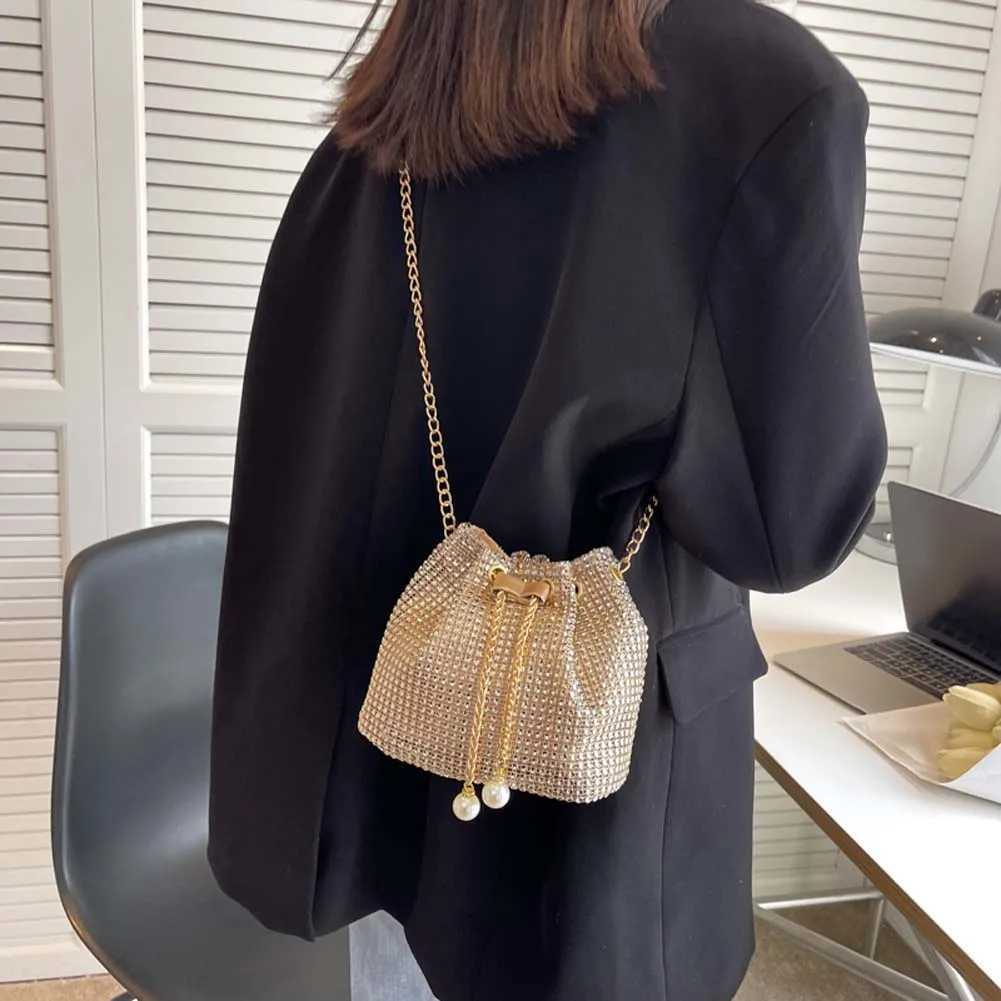 Women Luxury Shoulder Bag Solid Color Rhine Glittering Sahel Bag Drstring Shinny Sling Purse Dinner Party BagXJ250227