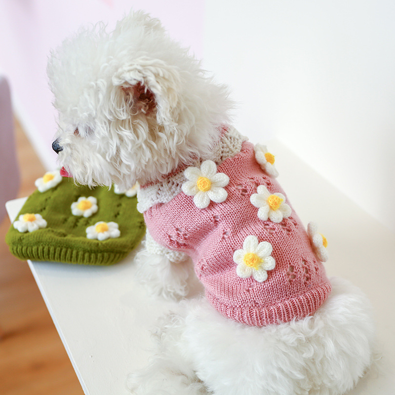 Winter Dog Pullover Sweater - Knit Floral Design for Small Breeds like Dachshund & Chihuahua