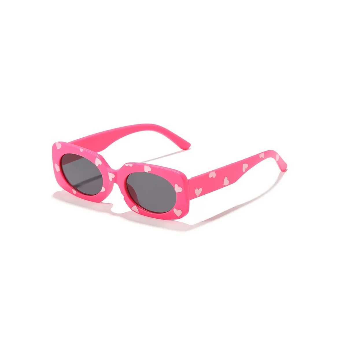 Fashionable and cute heart-shaped sunglasses with cute printing suitable for childrens sunglasses childrens Rec glasses and sun shading girls UV400 W2