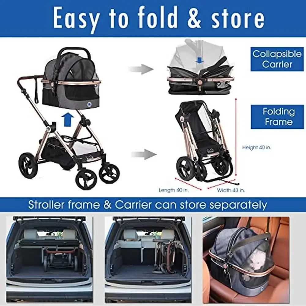 3-in-1 luxury pet stroller wagon seat with pumpless rubber wheels and aluminum frame very light and lightweight W250109