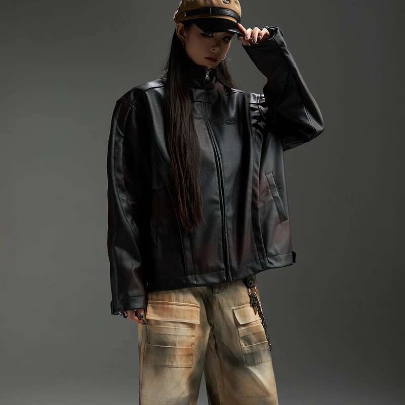 Leather Jacket Designer Original Wornout Spray Painting Unique Temperament Vintage Street High Men's Tops