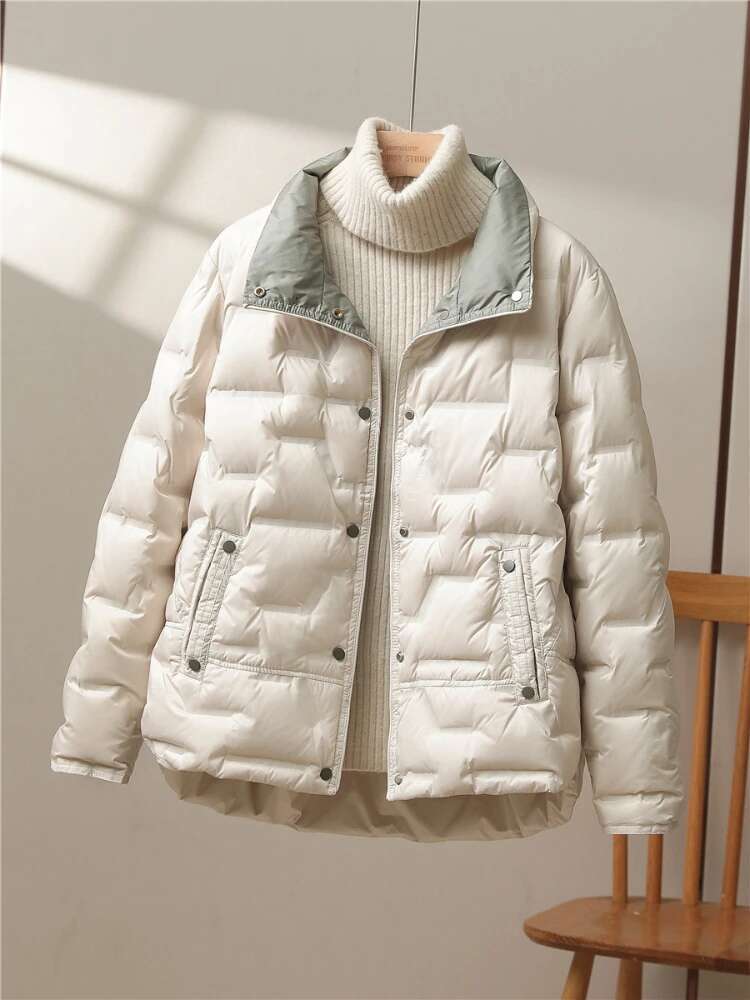 Fitaylor Autumn Winter Women White Duck Down Coat Casual Lapel Single Breasted Jacket Fashion Light Puffer Parka Outwear