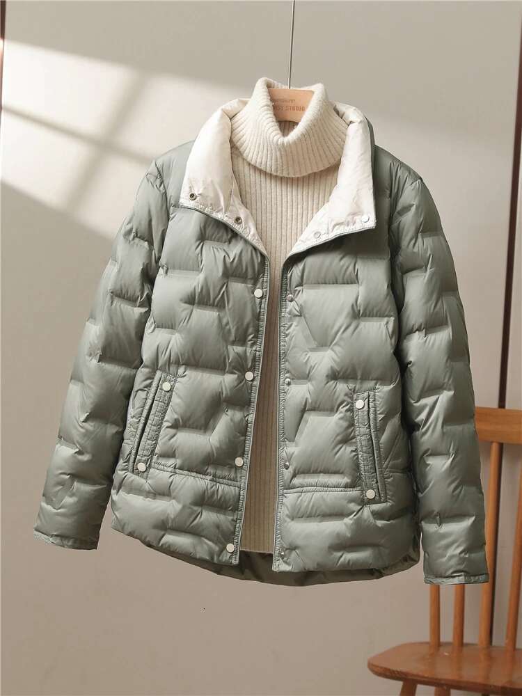 Fitaylor Autumn Winter Women White Duck Down Coat Casual Lapel Single Breasted Jacket Fashion Light Puffer Parka Outwear