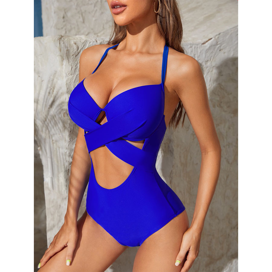 2025 new solid color one-piece swimsuit female sexy slim fit high waist beautiful back bikini designer trendy beach swimsuit