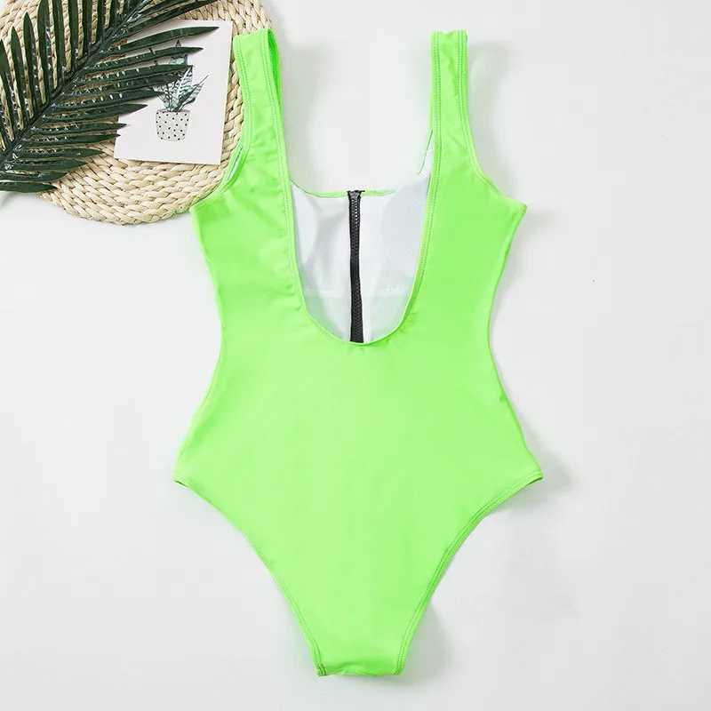 Sexy Bikini One Piece Swimsuits Women Zipper Swimwear Solid Padded Bra Bathing Suit Tropical Surfing Sport Bodysuit FaXJ240108
