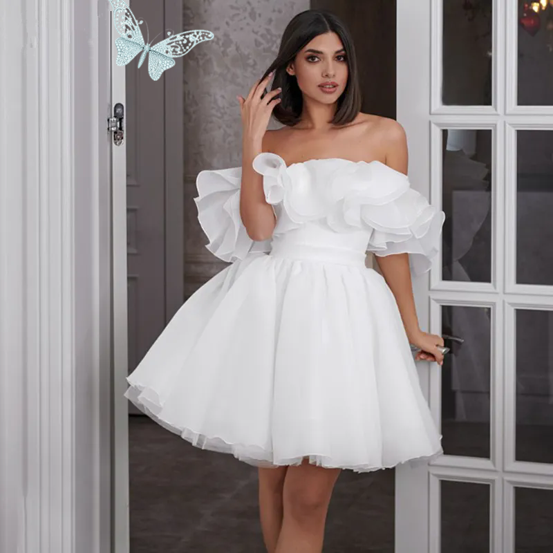 White Mini Short Wedding Dresses for Women 2025 A Line Mini Bridal Gowns Bride Dress Off the Shoulder Pleat Vestidos De Novia Customized