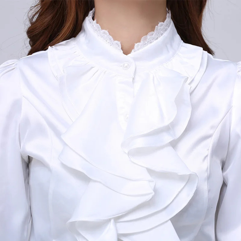 Blouse shirt Women Fashion Blouses Pink Casual Shirts Elegant Ruffled Collar White Office Female Clothing Spring Tops 250109