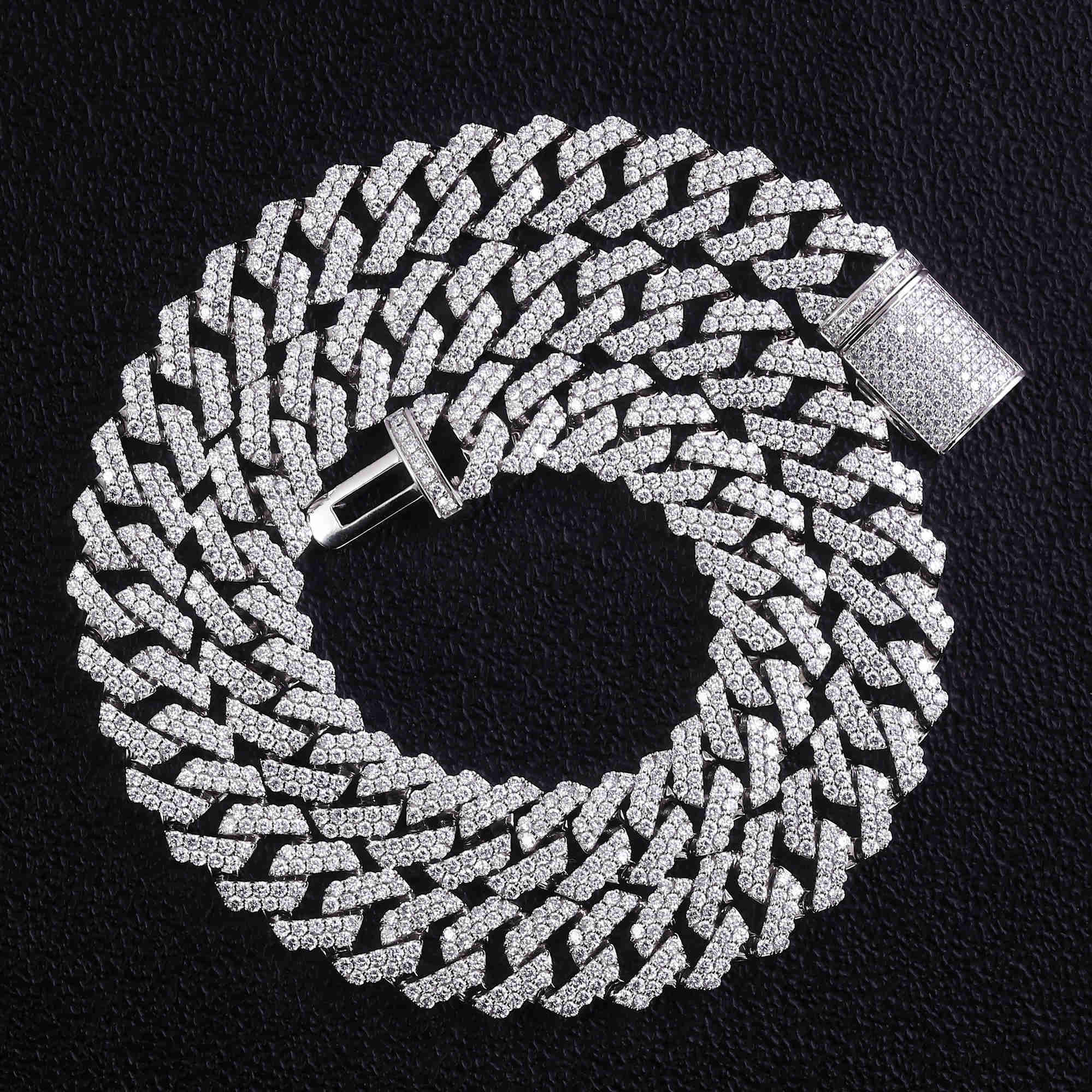 fine jewelry white gold cuban link chain VS lab diamond cuban chain necklace 16 18 20 22 24inch 12mm hip hop ice men bracelet
