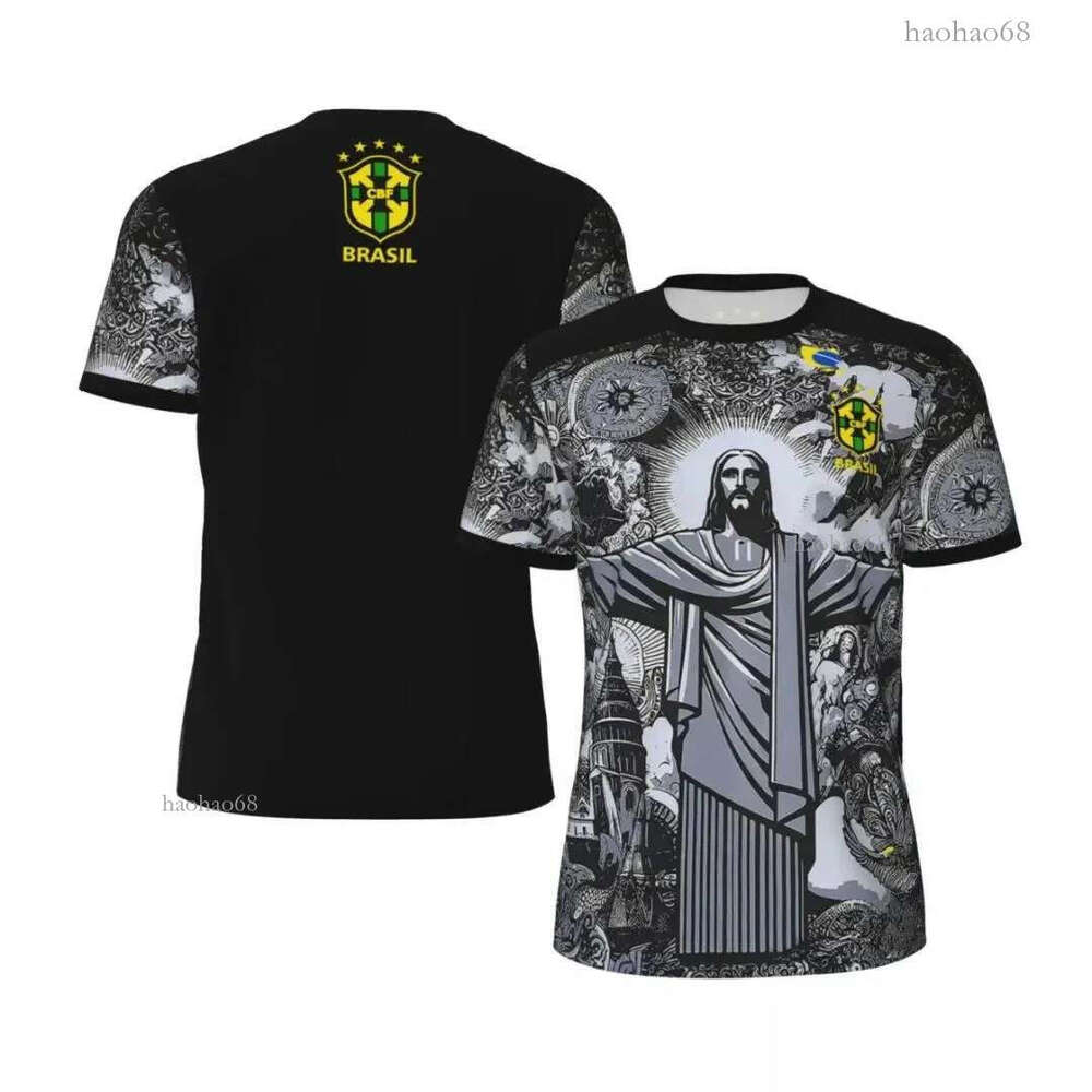 2024 Brazil Special Edition Jesus Black Gray Football Jersey For Adults Kids Summer Soccer Training Tops Shirt