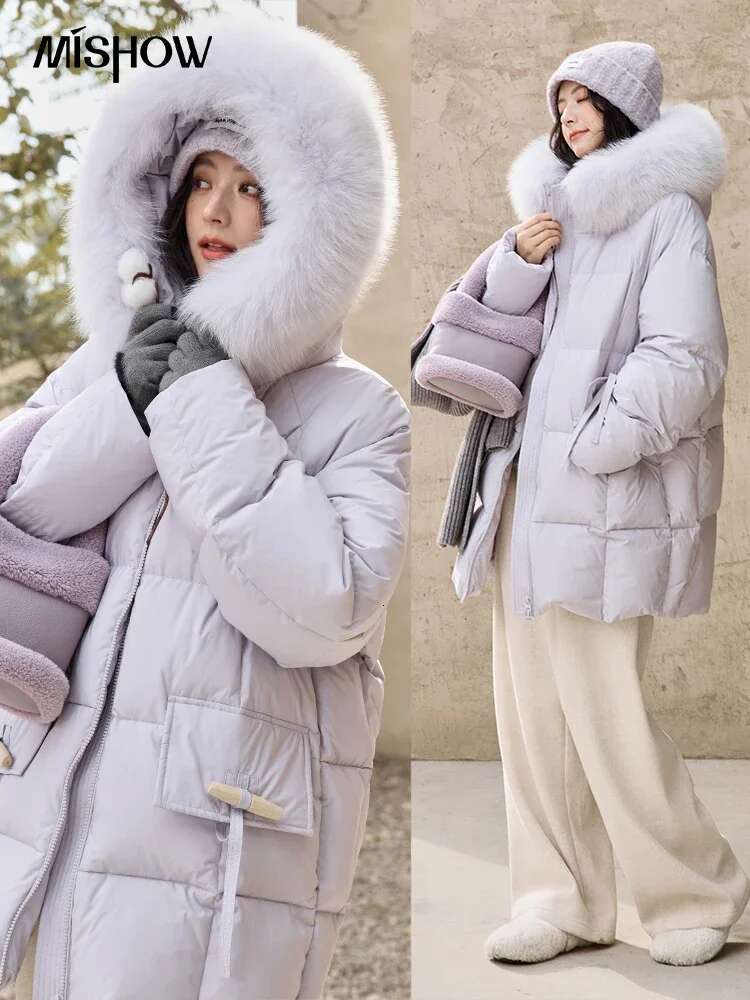 MISHOW Thickened Down Women's Hooded Zipper Long Sleeved 2024 Winter Korean Basic Warm Sweet Cotton Jacket Top Mxd36y0051