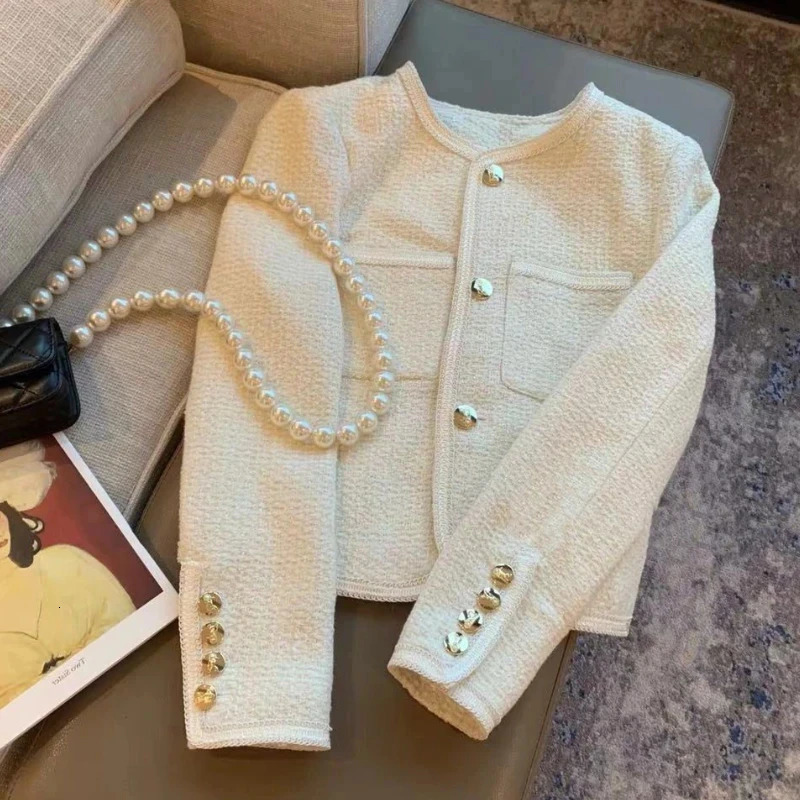 Metal Buttons Temperament Elegant Black Coats Woman Short Fashion Winter Womens Jackets Korean Style White Tweed Jackets 250109