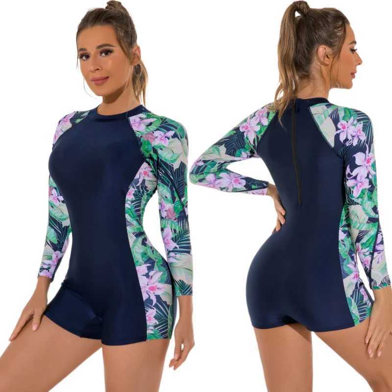One-Piece Zipper Sports Swimsuit for Women Long Seve Surfing Suit Sun Protection Surfing Suit Dive Skin Snorkeling SuitXJ240108