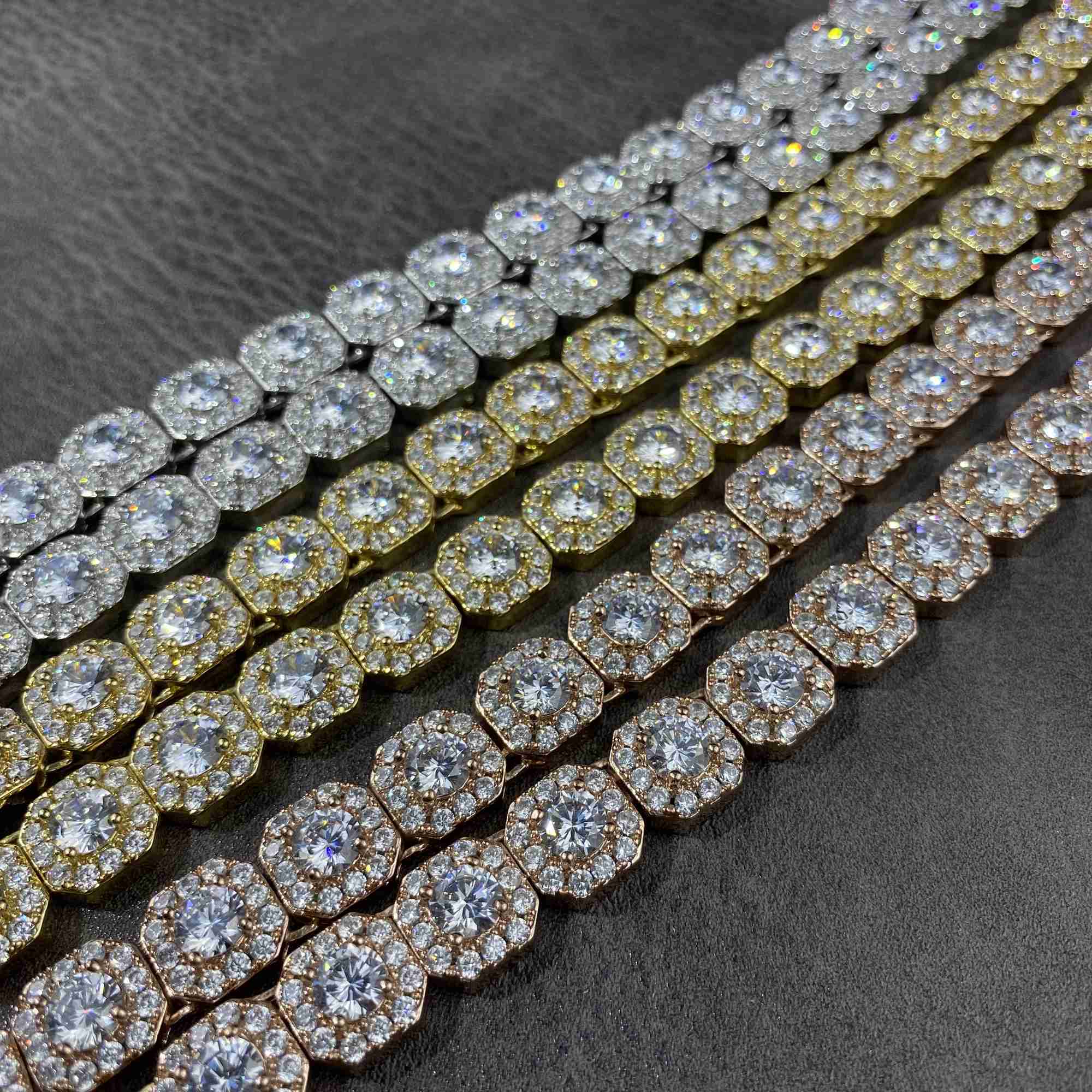 Fine jewelry Hiphop 925 Sterling Silver D VVS Diamond moissanite 10mm Cluster tennis chain Mens necklace