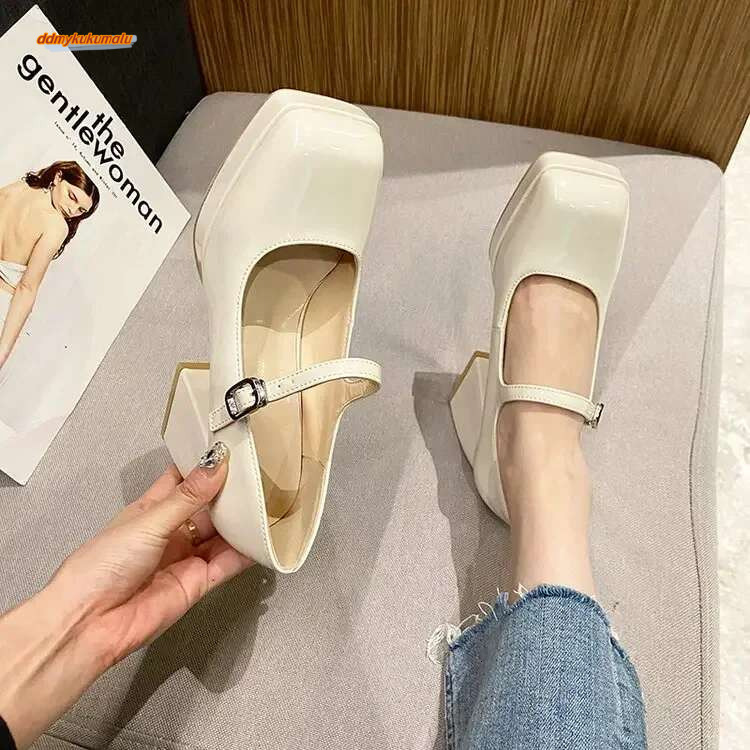 Platform Pumps 2025 Thick Mary Janes Women's Patent High Heels Party Shoes Toe Square Heel ddmykukumalu