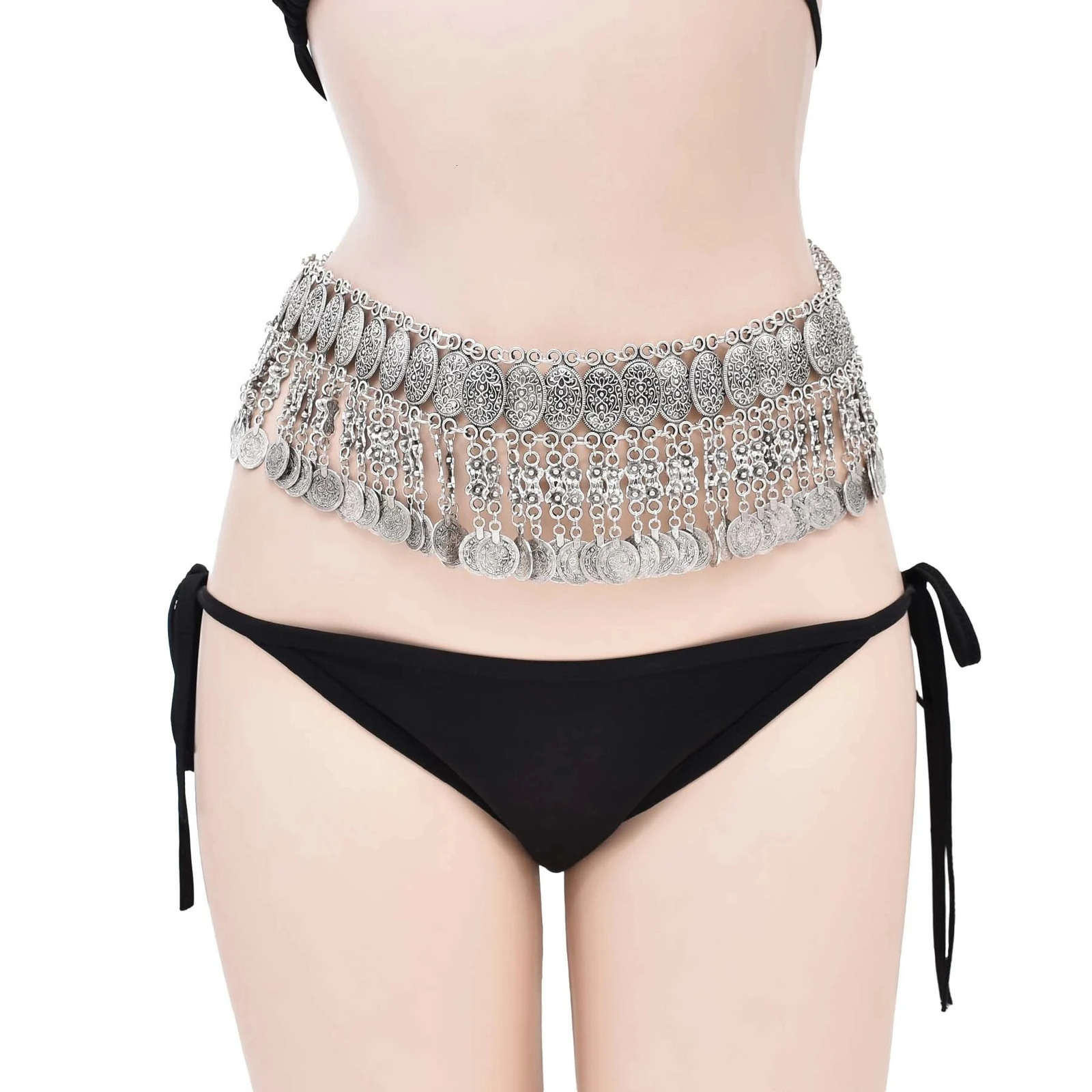 Vintage Oval Carved Flower Coin Tassel Waist Belly Chains Body Jewelry Gypsy India Bohemian Summer Beach Party Metal Coins Belts 250107