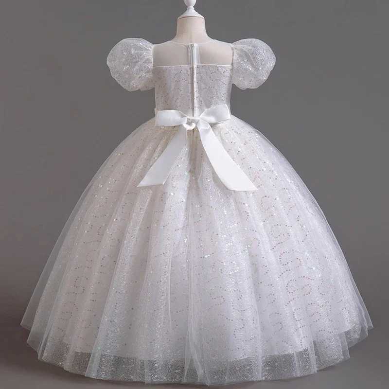 Summer Girls Sequin Dress Fashion Flower Girl Dresses for Weddings Short Sleeve Lace Children Girls Par Dresses 3-14 YearsXJ250108
