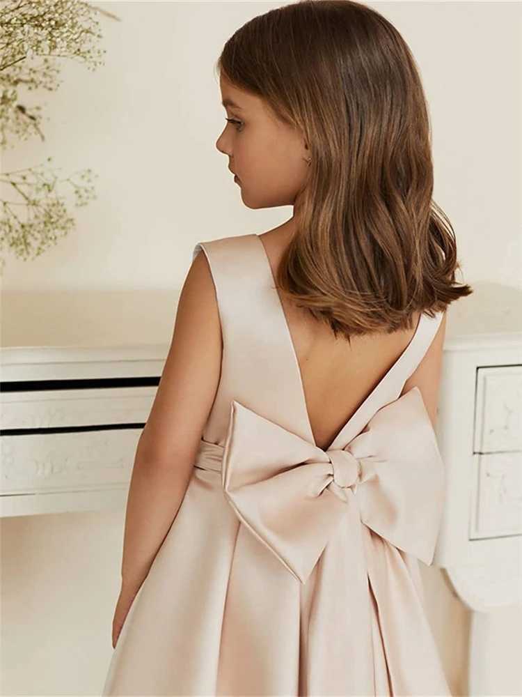 Satin Lovely Sleeveless Fluffy Bow Belt Flower Girl Dress Princess Ball First Communion Dresses Surprise Birthday PresentXJ250108