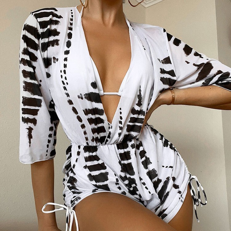2025 Black and White Hoodie Mesh Flat Corner Bikini Sunscreen Beach Wear Swimsuit Designer Women's 3-Piece Set