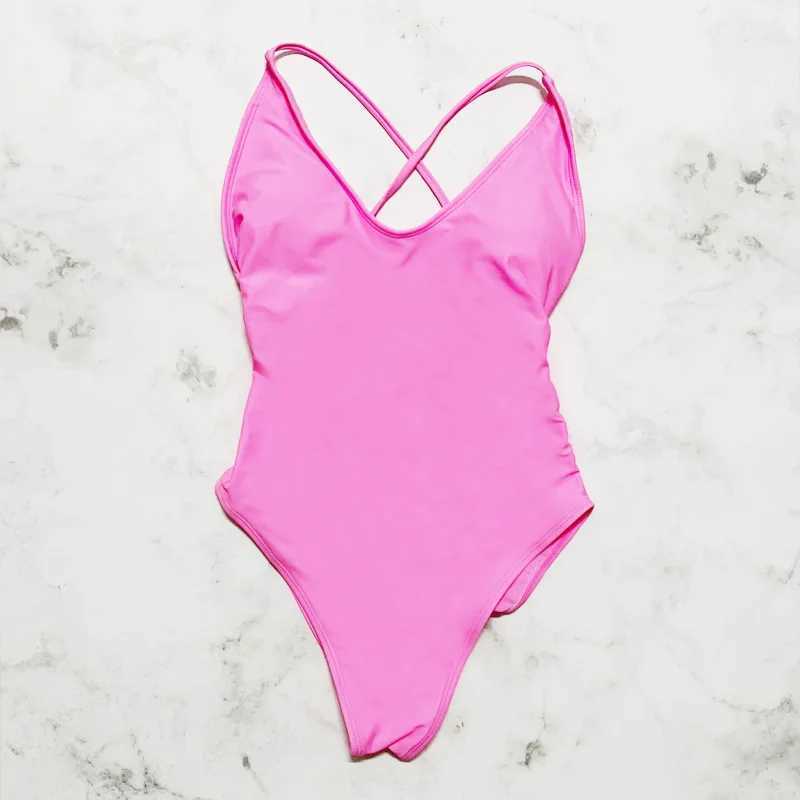 Sexy Fa Swimsuit With Chest Pad 1-Piece Swimwear Women Monokini Bandage Swimming Suit S-3XL Black Push Up Bathing SuitsXJ240108