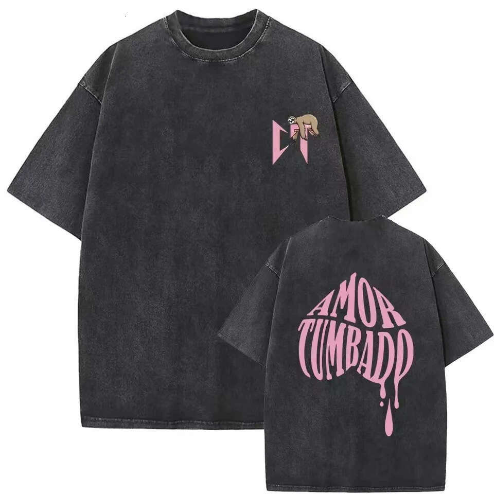Wash water new loose T-shirt men's red heart letter Cupid love print pattern