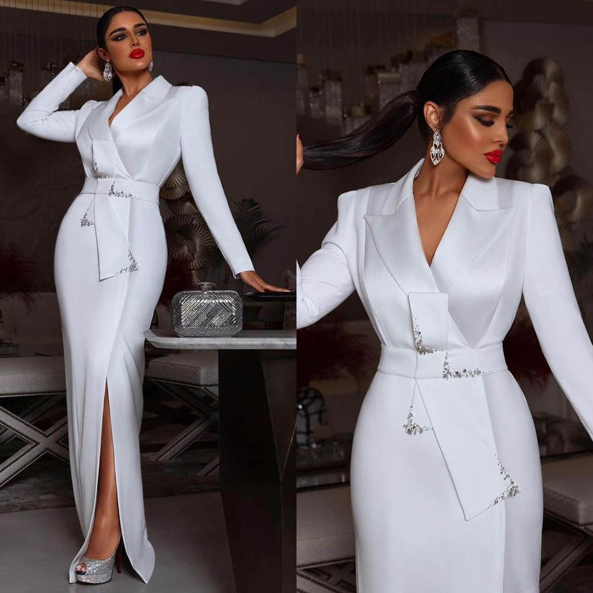 Designer Mother of the Bride Suits Beaded One Piece Set Jacket Double Breasted Sash Women Business Blazer Peaked Lapel Formal Work Wear Customized