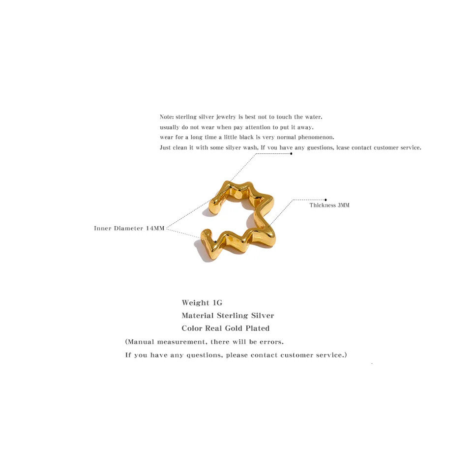Yhpup 1PC Stylish Unique Sterling Silver Star Ear Cuff Non Pierced Jewelry Women Cartilage Chic Clip-on Earrings Gift 250103