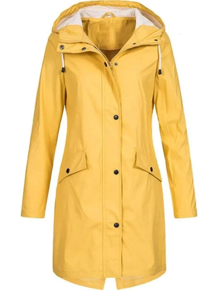 2024 Arrival Women Clothes Solid Rain Waterproof Jacket Coat Outdoor Hoodie Long Overcoat Plus Size Duster Coats For 250103