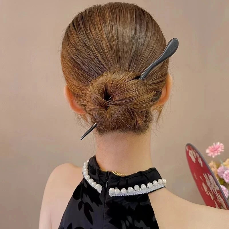 Women Fashion Simple Black Wood Hairpin Adult Sweet Hairpins Female Hair Accessories Headwear 241228