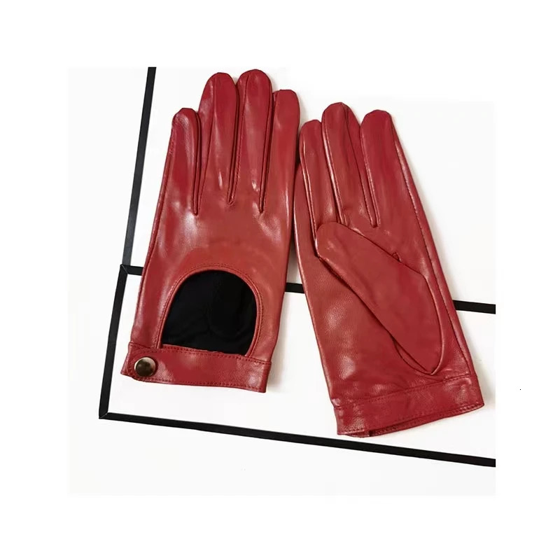Half Palm Gloves Rivet Pin Street Fashion Driving Genuine Goat Leather Womens Short G599 241223
