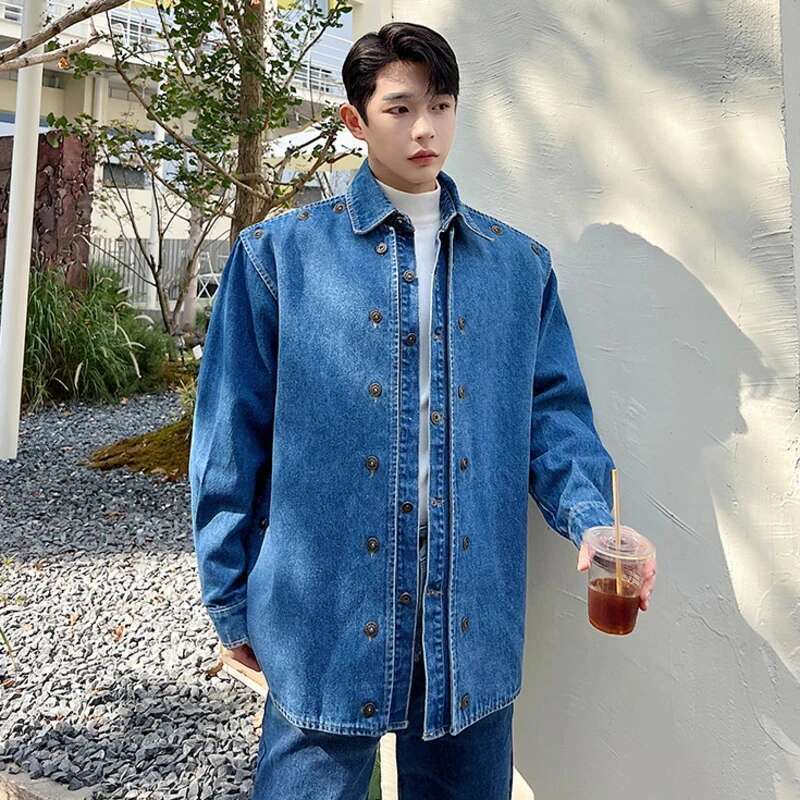 Fake Two Piece Trendy Denim Jacket Men Korean Street Handsome Casual Outerwear Spliced Original Designer Clothes
