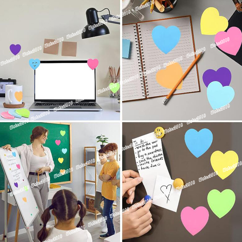3*3inch Heart shape Sticky Notes Self-Adhesive Memo Pads Mixed Colors Label Message Stickers For School Office Students