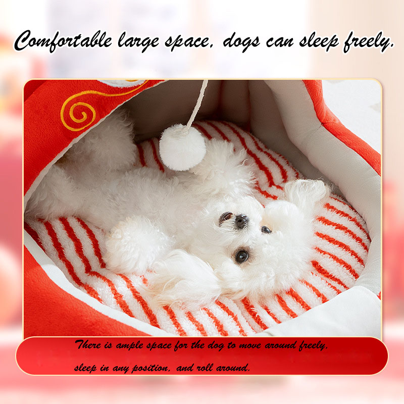 New Year's dog house, auspicious cradle nest, dog bed for Teddy and Bichon, small dog Christmas wake-up lion-shaped pet house.