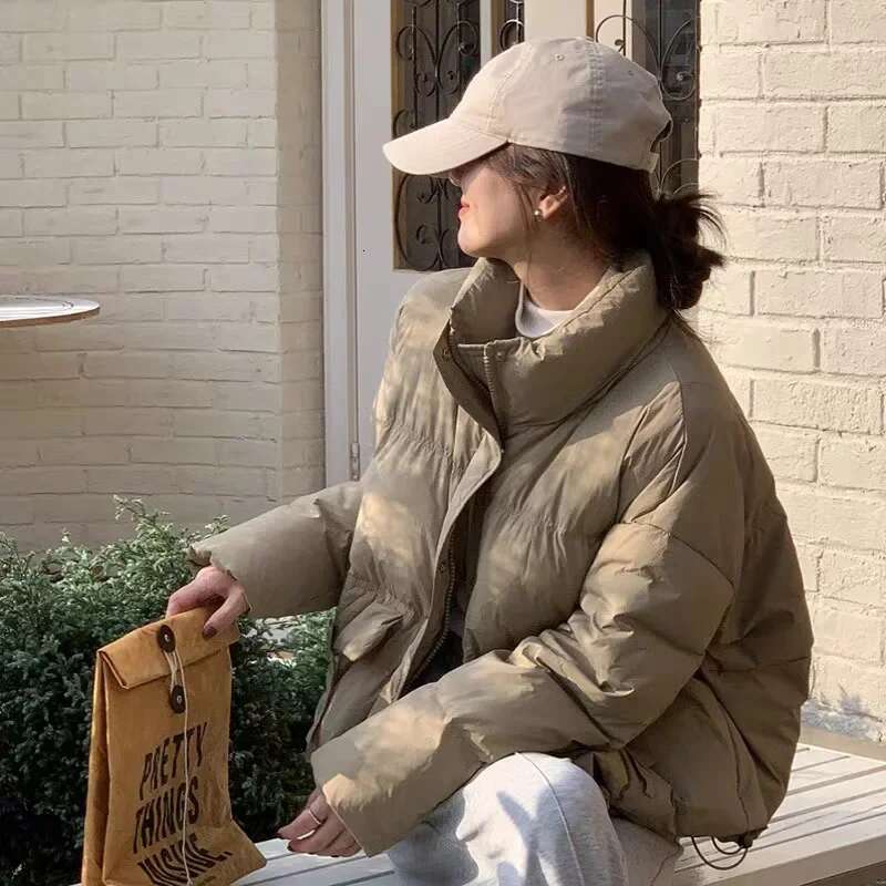 Cropped Puffer Jacket Elegant Winter Warm Casual Versatile Petite Thickened Stand Collar Down Coat For Women Korean Style