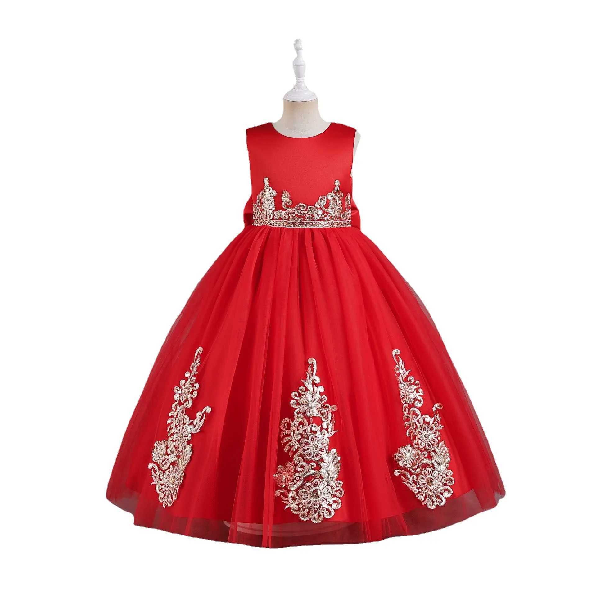 New Princess Dress For Girls Sparkling Sequins Performance Gown Par Dress Lace Long Flower Girl Childrens Formal WearXJ250108
