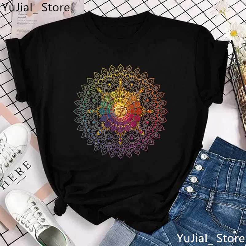Watercolor Breathing Chakra Symbol Yoga Printed T-shirt Female Bird Om Aum Jade Buddha Meditation Tie Model T-shirt Womens T-shirt Top M250108