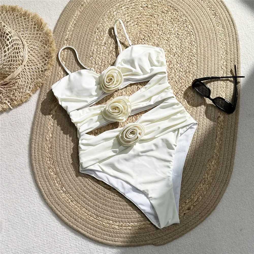 Sexy 3D Flower Swimwear Woman One Piece Swimsuits Fa Cut Out Monokini Bathing Suit Swimming Wear for Women Bathers 2024XJ240108