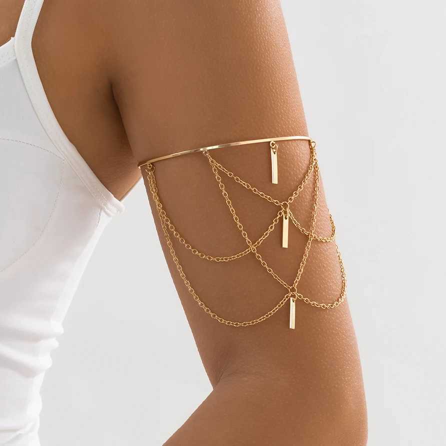 Ingemark Vintage Multilayer Stick Tassel Pendant Upper Armband Cuff Open Bangles for Women Long Chain Arm Bo Bracelet JewelryXJ250109